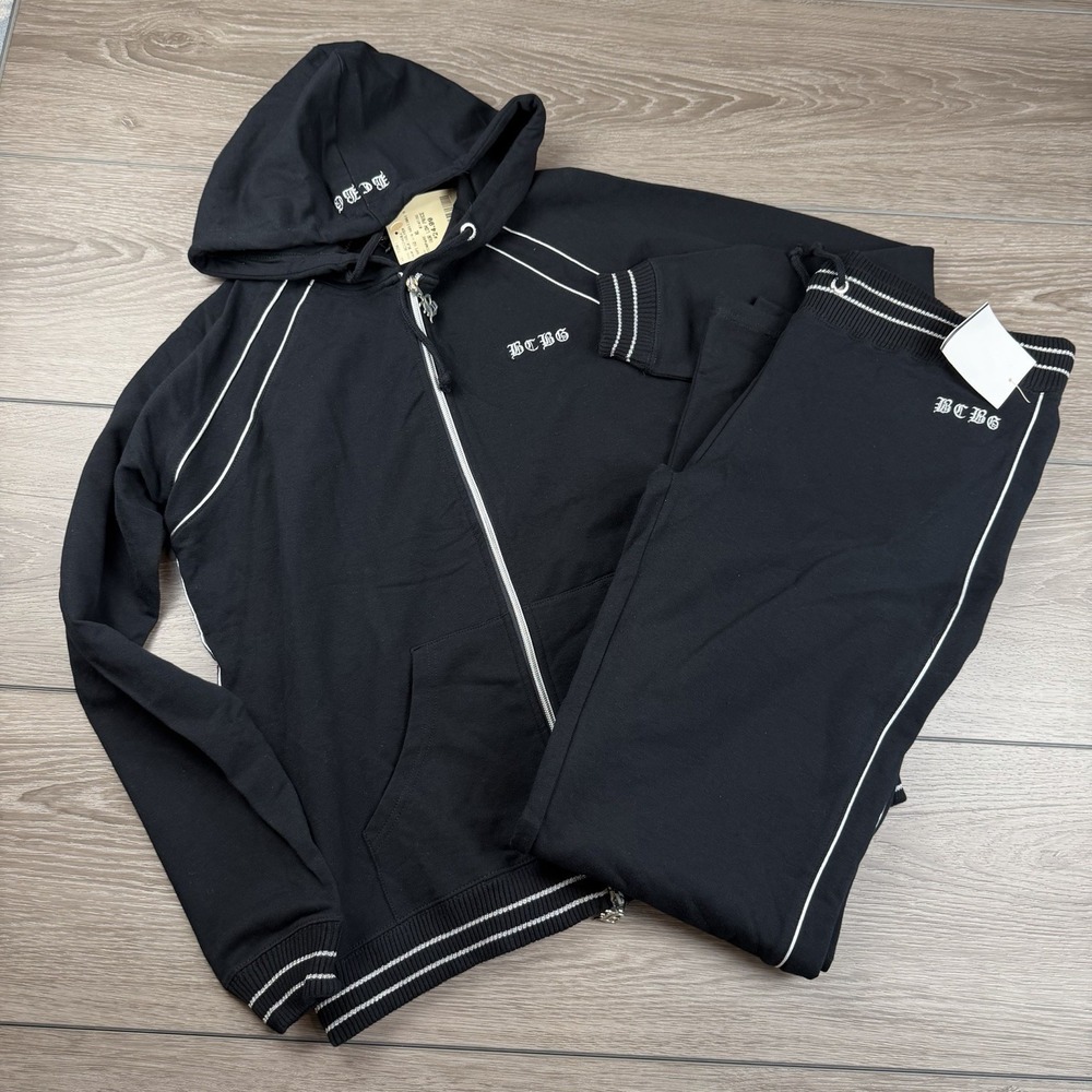 BCBG Women's Hoodedโ 2 Piece Track Suit Black Hoodie Size XL Pants Large New